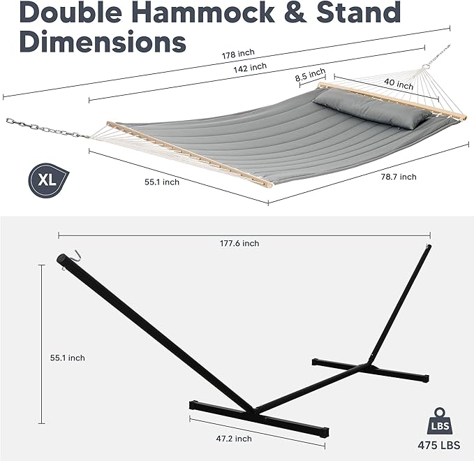 SUNCREAT Double Hammock with 15 ft Stand, Outdoor Hammock with Stand, Balance - Image 3