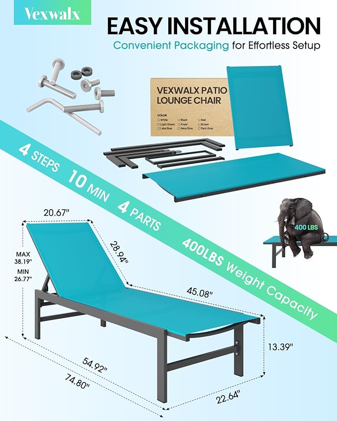 Outdoor Lounge Chairs Set of 2, Aluminum Patio Chaise Lounge Chairs - Image 3