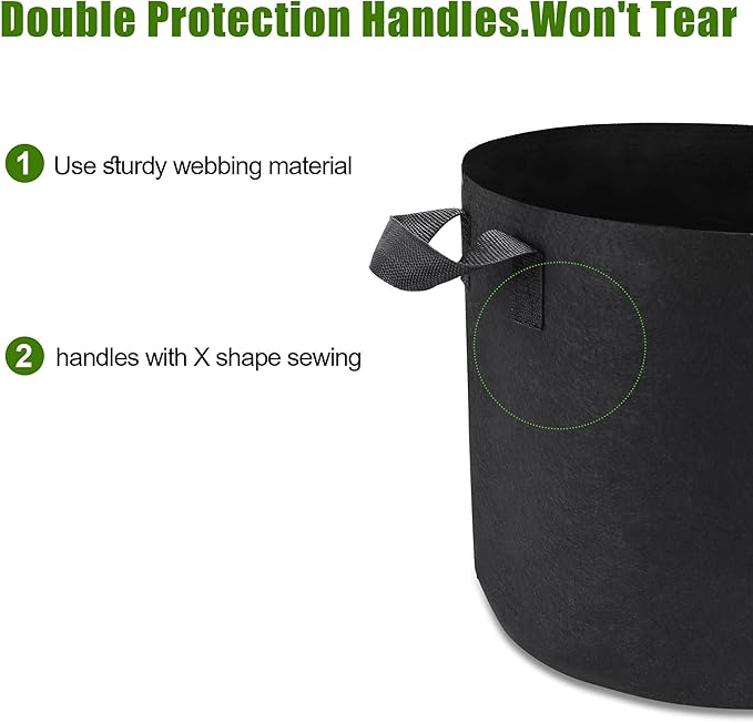 5-Pack 5 Gallon Plant Grow Bags, Heavy Duty Aeration Fabric Pots - Image 4