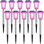 DenicMic Solar Lights Outdoor 10 Pack Waterproof Pink LED Stainless Steel Stake - Image 8