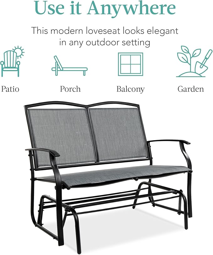 Best Choice Products 2-Person Outdoor Patio Swing Glider Steel Bench Loveseat - Image 7