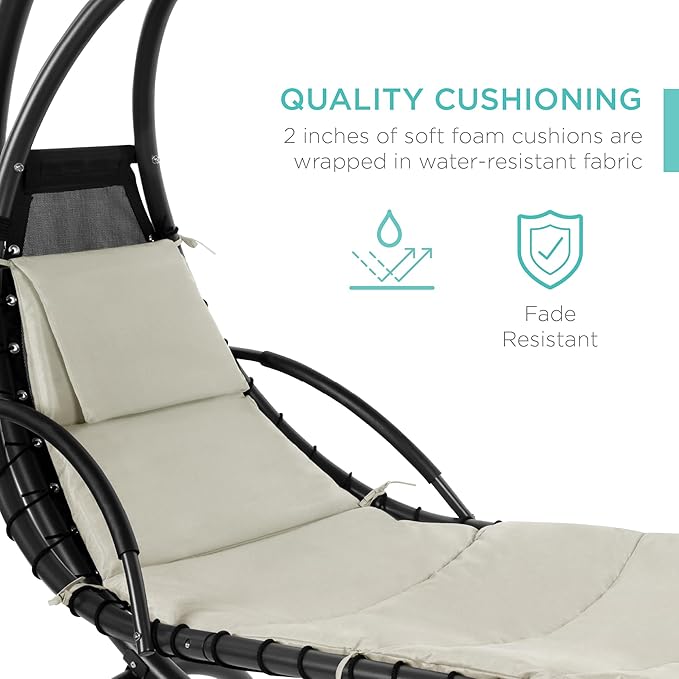 Best Choice Products Outdoor Hanging Curved Steel Chaise Lounge Chair Swing - Image 5