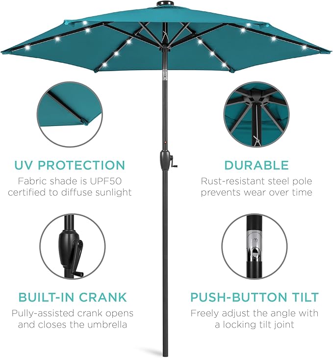 Best Choice Products 7.5ft Outdoor Solar Market Table Patio Umbrella - Image 5