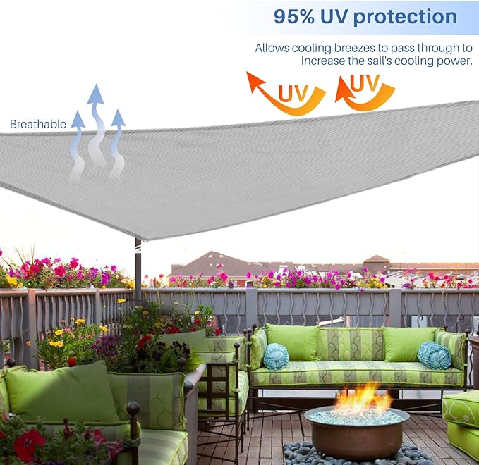 E&K Sunrise 18' x 18' x 18' Sun Shade Sail Triangle Canopy Shade Cover UV Block - Image 5