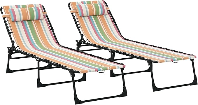 Outsunny Folding Chaise Lounge Chair Set of 2, Patio Sun Tanning Chair by Outsunny