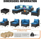 8 Pieces Patio Furniture Set All-Weather Outdoor Wicker Sectional Conversation - Image 4