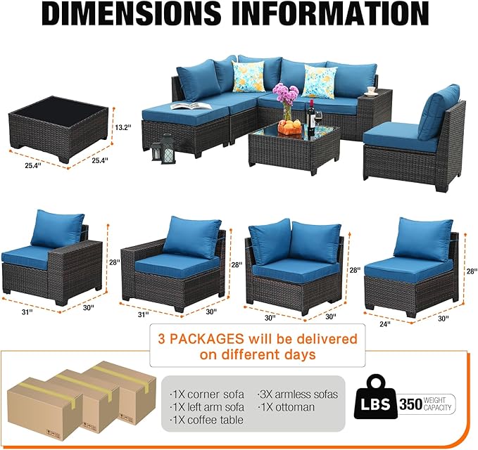 8 Pieces Patio Furniture Set All-Weather Outdoor Wicker Sectional Conversation - Image 4