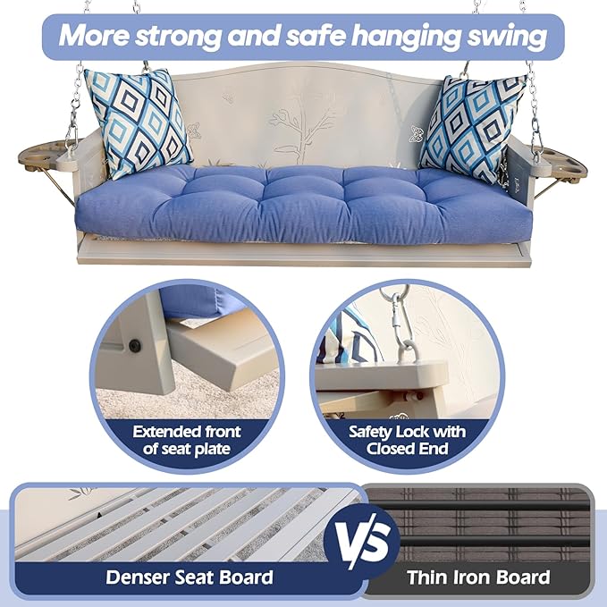 3-Seat Metal Porch Swing 900 LBS Heavy Duty Hanging Bench - Image 2