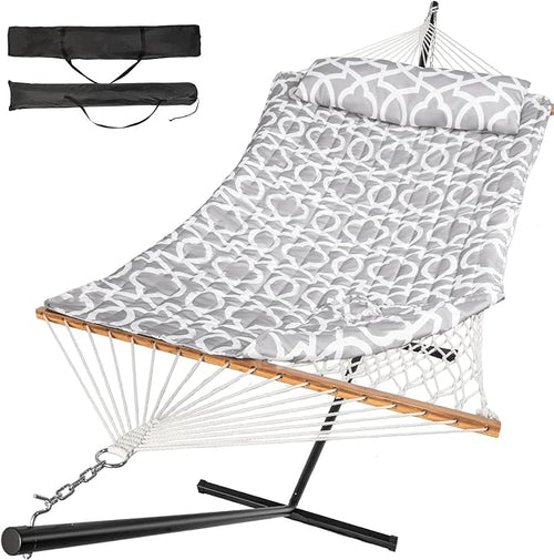 2 Person Outdoor Hammock with Stand, Cotton Rope Hammock with Polyester Pad by Unknown