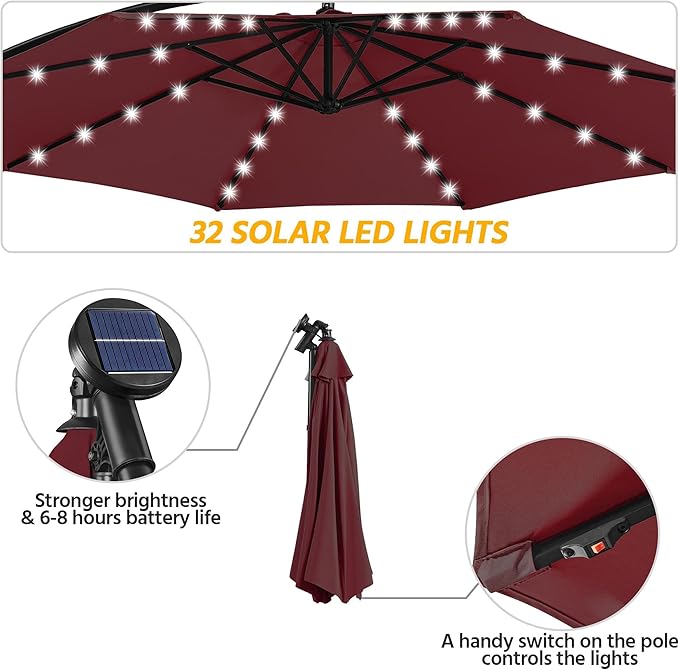 Yaheetech 10FT Solar Offset Umbrella - Image 6