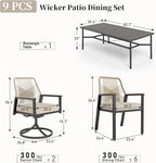 Patio Dining Set 9 Piece, 6 Woven Rattan Fixed Chairs and 2 Swivel Chairs - Image 3
