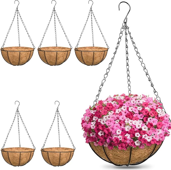 ZeeDix 6 Pack 14 Inch Metal Round Hanging Planter Basket by ZeeDix