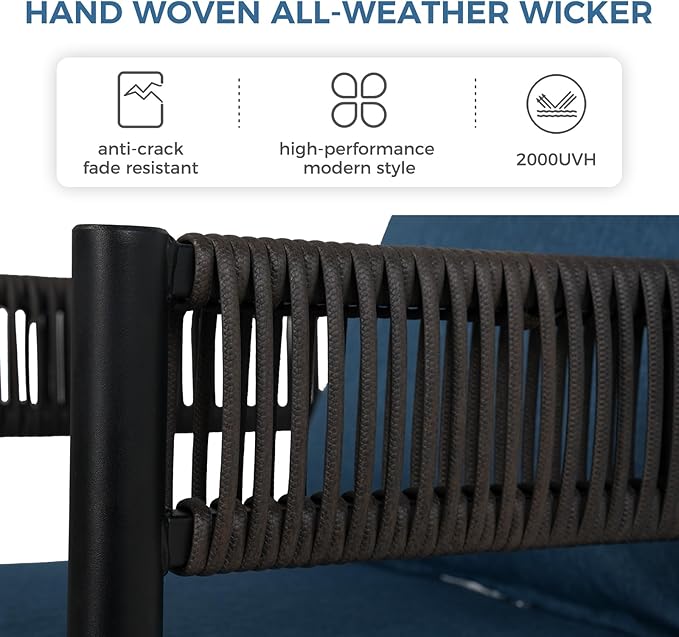 Grand patio Outdoor Dining Set for 6, Metal Woven Wicker Fixed Patio Chairs - Image 4