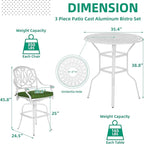 VIVIJASON 3-Piece Patio Swivel Bar Stools Set, All Weather Cast Aluminum - Image 6