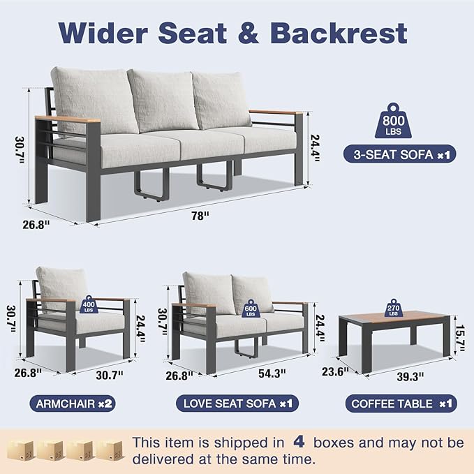 Aoxun Aluminum Patio Furniture Set 7 Seats, Oversized Outdoor Sectional - Image 7