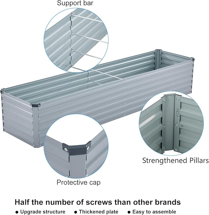 2 Pack 8x2x1FT Galvanized Raised Garden Bed Kit, Outdoor Metal Planter Box - Image 4