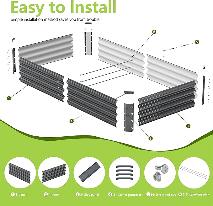 2PCS 6x3x1FT Galvanized Raised Garden Bed, Galvanized Planter Raised Garden - Image 3