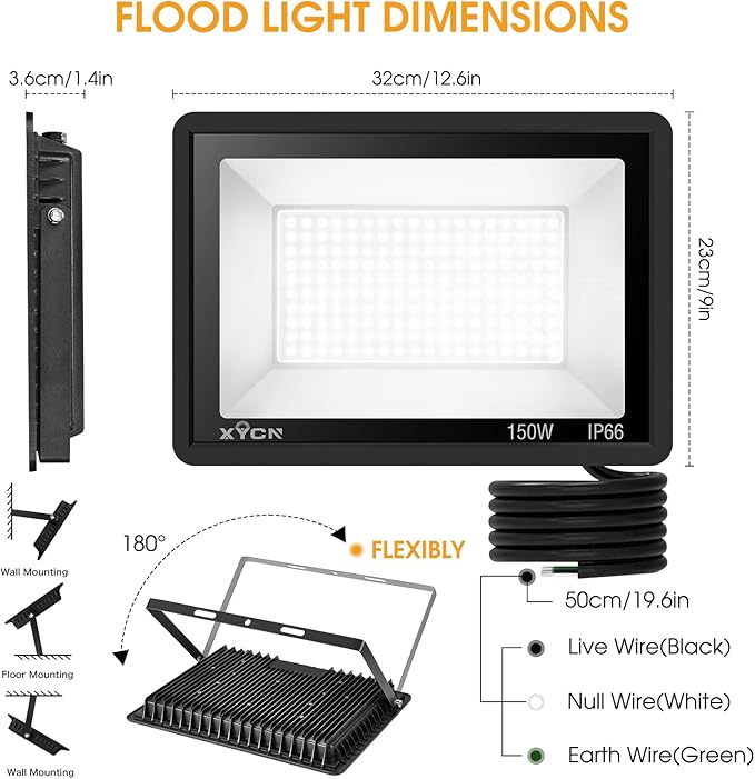 150W LED Flood Light Outdoor, 2 Pack 15500LM Super Bright Security Light - Image 4