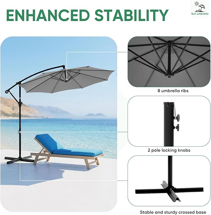 NEWBULIG 10FT Patio Umbrella, Offset Cantilever Outdoor Patio Table Umbrella - Image 4
