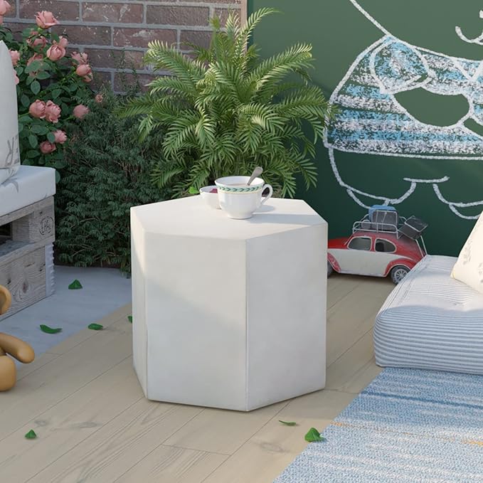 COSIEST Concrete Accent Table, Hexagon Patio Side Table 14.5''Wx12''H, Modular - Image 3