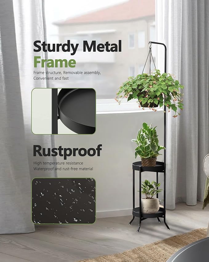 Hanging Plant Stand Indoor Outdoor, Space-Saving Corner Metal Plant Shelf 3 - Image 4