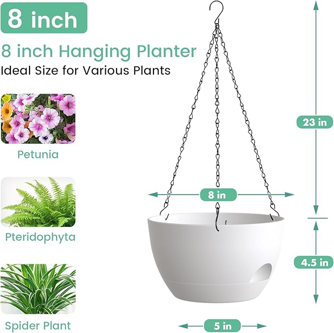 4 Pack 8 Inch Self Watering Hanging Planters - Image 3