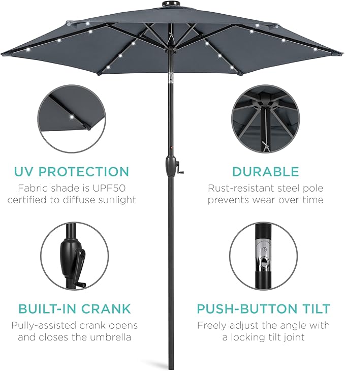 Best Choice Products 7.5ft Outdoor Solar Market Table Patio Umbrella - Image 5