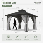 Aoxun 12'x12' Hardtop Gazebo, Aluminum Frame Canopy - Image 3