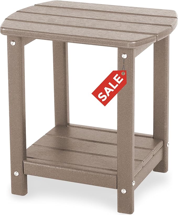 Adirondack Square Outdoor Side Table, 2-Tier Storage Patio Side Table, HDPE End by GARDENSTAR
