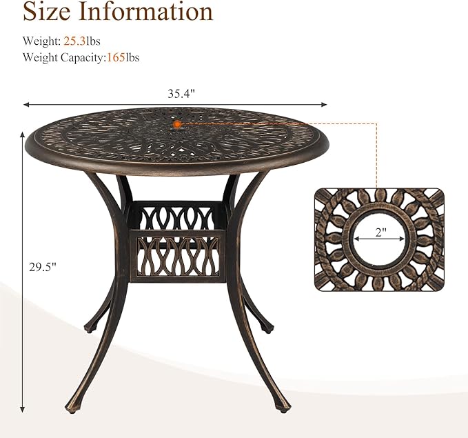 VINGLI 35.4' Dia Patio Dining Table - Image 3