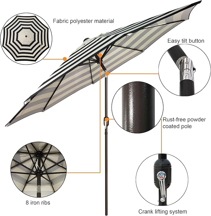 Blissun 9' Outdoor Patio Umbrella, Outdoor Table Umbrella, Yard Umbrella - Image 2