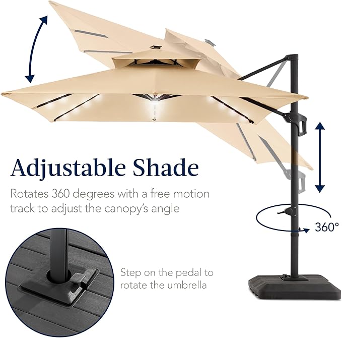 Best Choice Products 12x12ft LED Cantilever Patio Umbrella w/Base Included & - Image 5