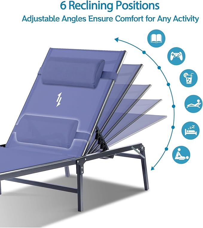 2 Pack Foldable Chaise Lounge Chair - Image 4