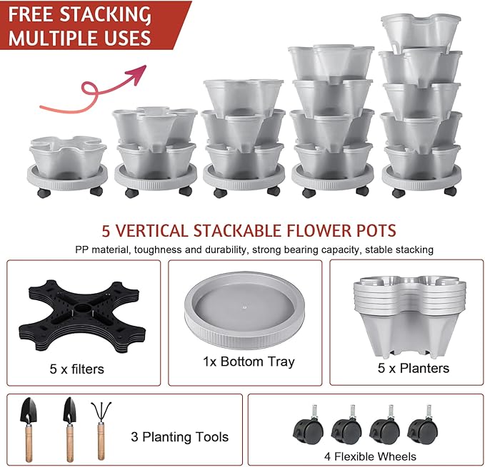 Vertical Strawberry Planter-5 Tier Stackable Herb Tower Planters Stacking - Image 6
