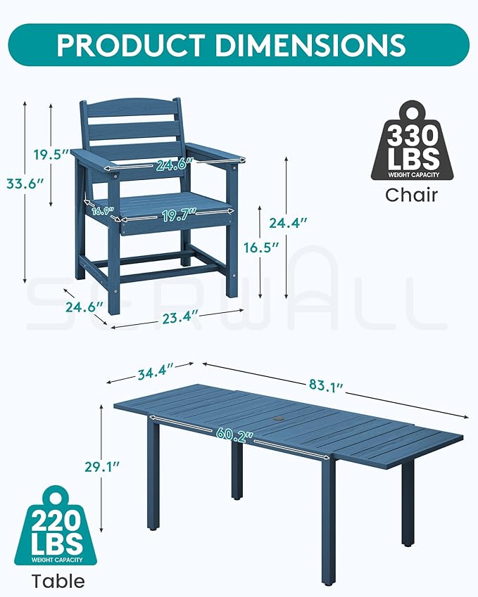 SERWALL 9-Piece Outdoor Dining Set, All Weather HDPE Outdoor Furniture Set - Image 2