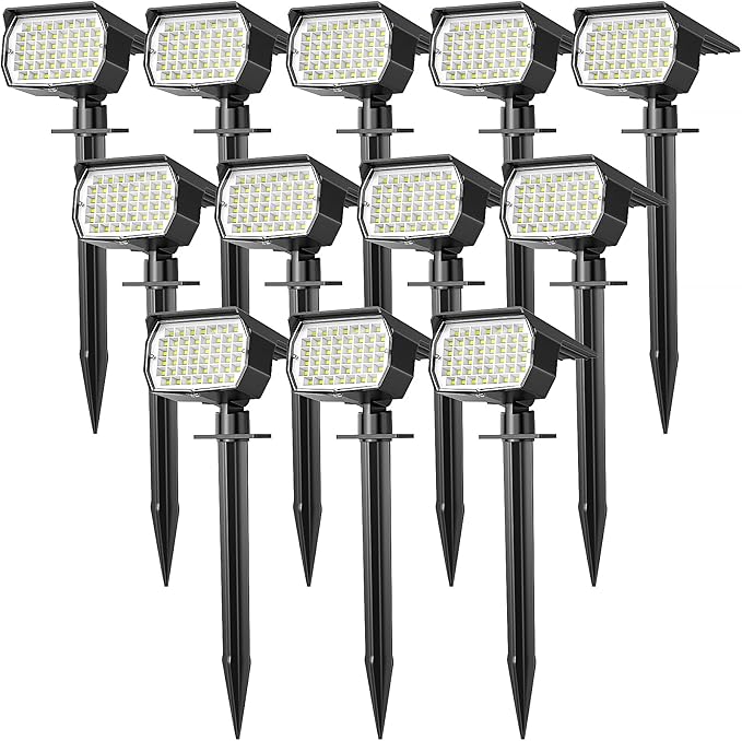 Solar Spot Lights Outdoor Waterproof IP65, 12 Pack Landscape Spotlights by WENATY