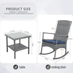 Rocking Chair Outdoor 3 Pieces High-Backed Patio Rocking Chairs Bistro Table - Image 2