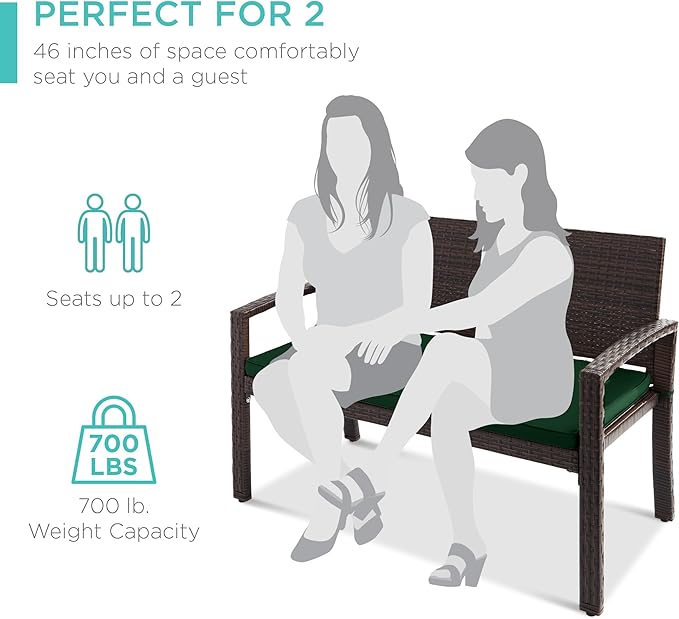 Best Choice Products Outdoor Bench 2-Person Wicker Garden Patio Benches Seating - Image 6
