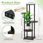 5 Tier Wood Tall Plant Stand Metal Rack Indoor, Round Planter Shelf Display - Image 2