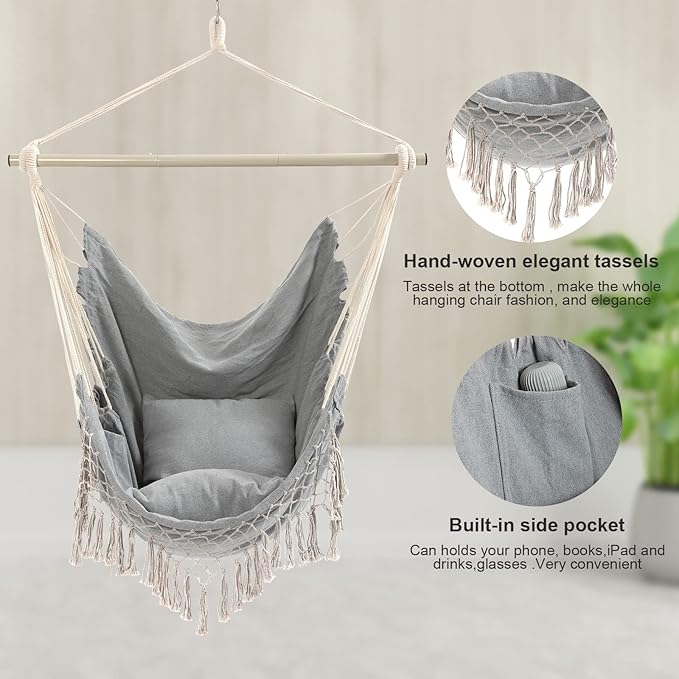 Hammock Chair, Hanging Rope Swing Seat - Image 5