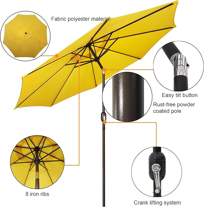 Blissun 9' Outdoor Patio Umbrella, Outdoor Table Umbrella, Yard Umbrella - Image 2