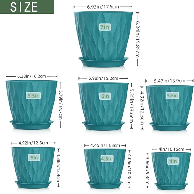 4/4.5/5/5.5/6/6.5/7 Inch Plant Pots, 7 Pack Flower Pots - Image 2