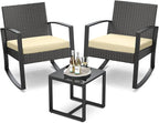 3 Pieces Porch Furniture Set Patio Rocking Bistro Set Outdoor Patio Chairs by Qsun