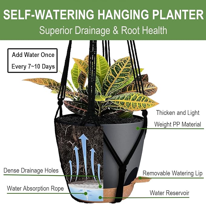 3 Pack Self Watering Hanging Planters Macrame Plant Hangers - Image 2