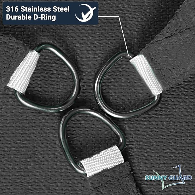 SUNNY GUARD Sun Shade Sail 12'x16' Rectangle Graphite Grey UV Block Sunshade - Image 6