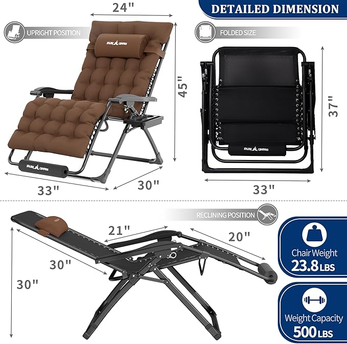 UDPATIO Oversized Zero Gravity Chair Chairs, Patio Recliner, Foldable Heavy - Image 2