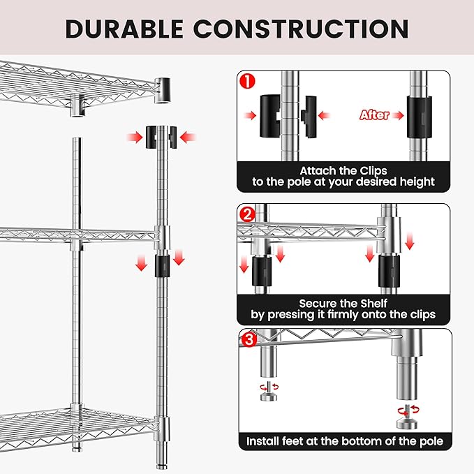 Xcity Storage Shelves, 3 Tier Heavy Duty Metal Shelving Unit, 1200 LBS Capacity - Image 6