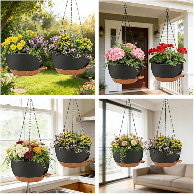 2 Pack 12 Inch Self Watering Hanging Planters - Image 2