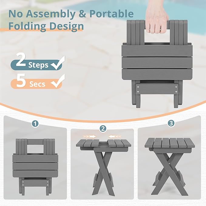 LUE BONA Small Outdoor Folding Side Table, HDPS Outside End Table - Image 5