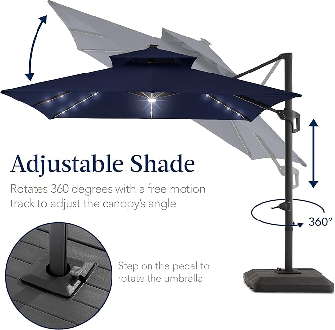 Best Choice Products 9x12ft LED Cantilever Patio Umbrella w/Base Included & - Image 5